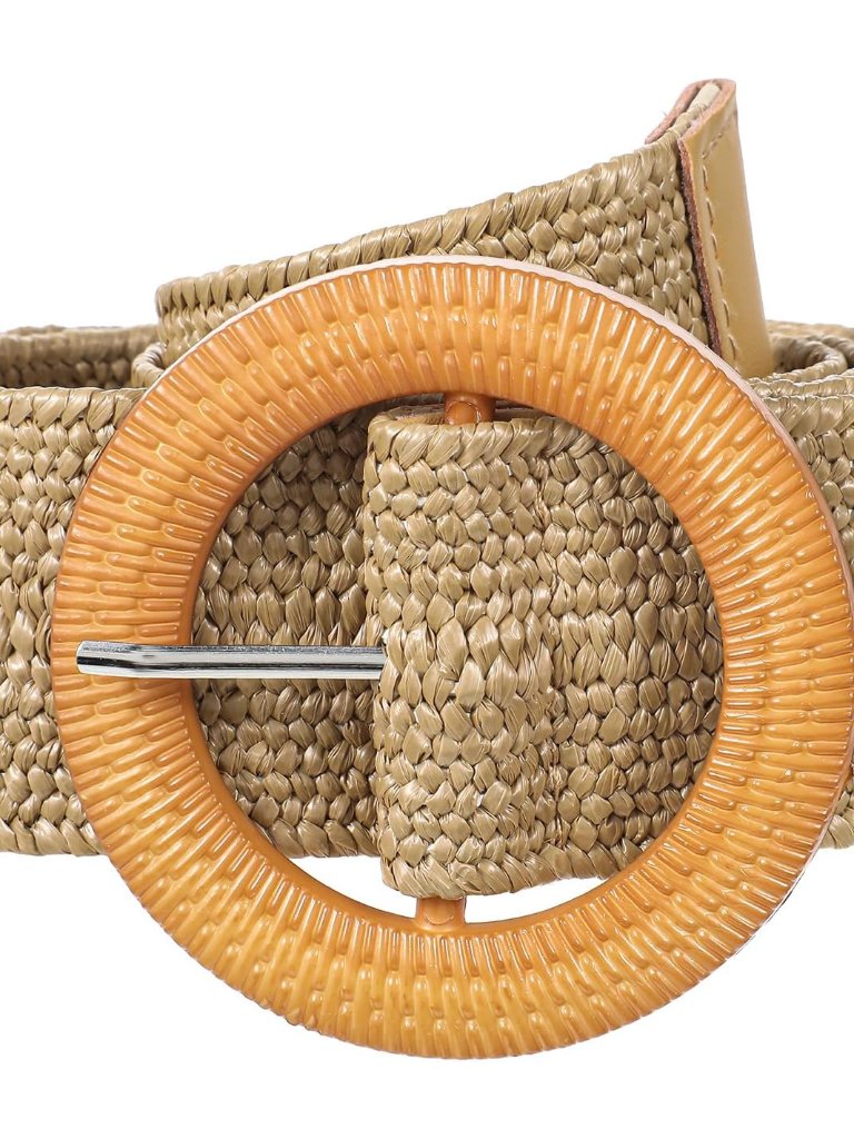 Straw Woven Boho Belts For Women - Stretchy Thick Belts For Women With Round Buc